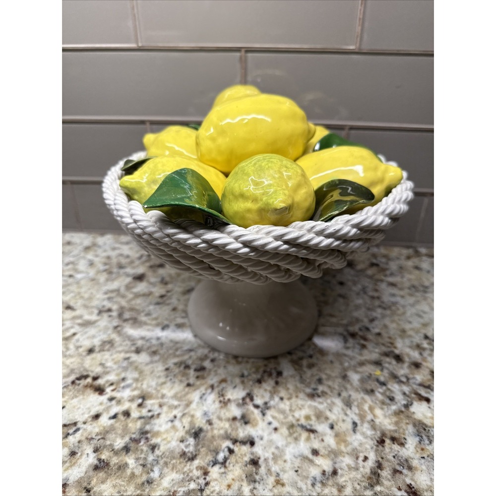 INTRADA ITALIAN MAJOLICA Pottery Lemon BASKET Statement, Centerpiece Vintage